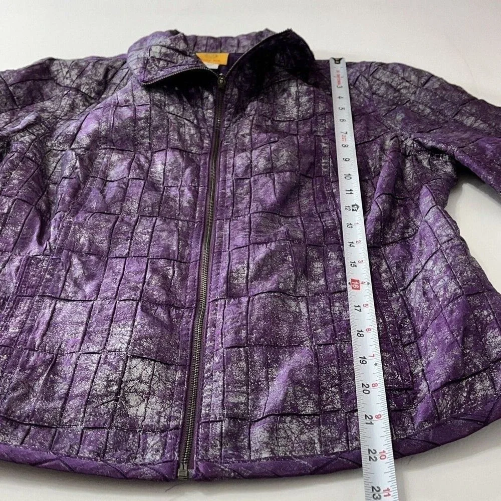 Ruby Rd. Womens Purple Metallic Crackle Quilted Zip Up Jacket Size 10 - Picture 4 of 9